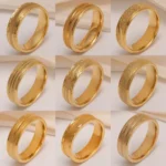 24K Gold-Plating Stainless Steel Minimalist Textured Trendy Men's Waterproof Ring  6MM