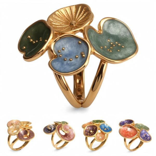 Creative Leaf Design Epoxy Resin Stainless Steel Women's Ring