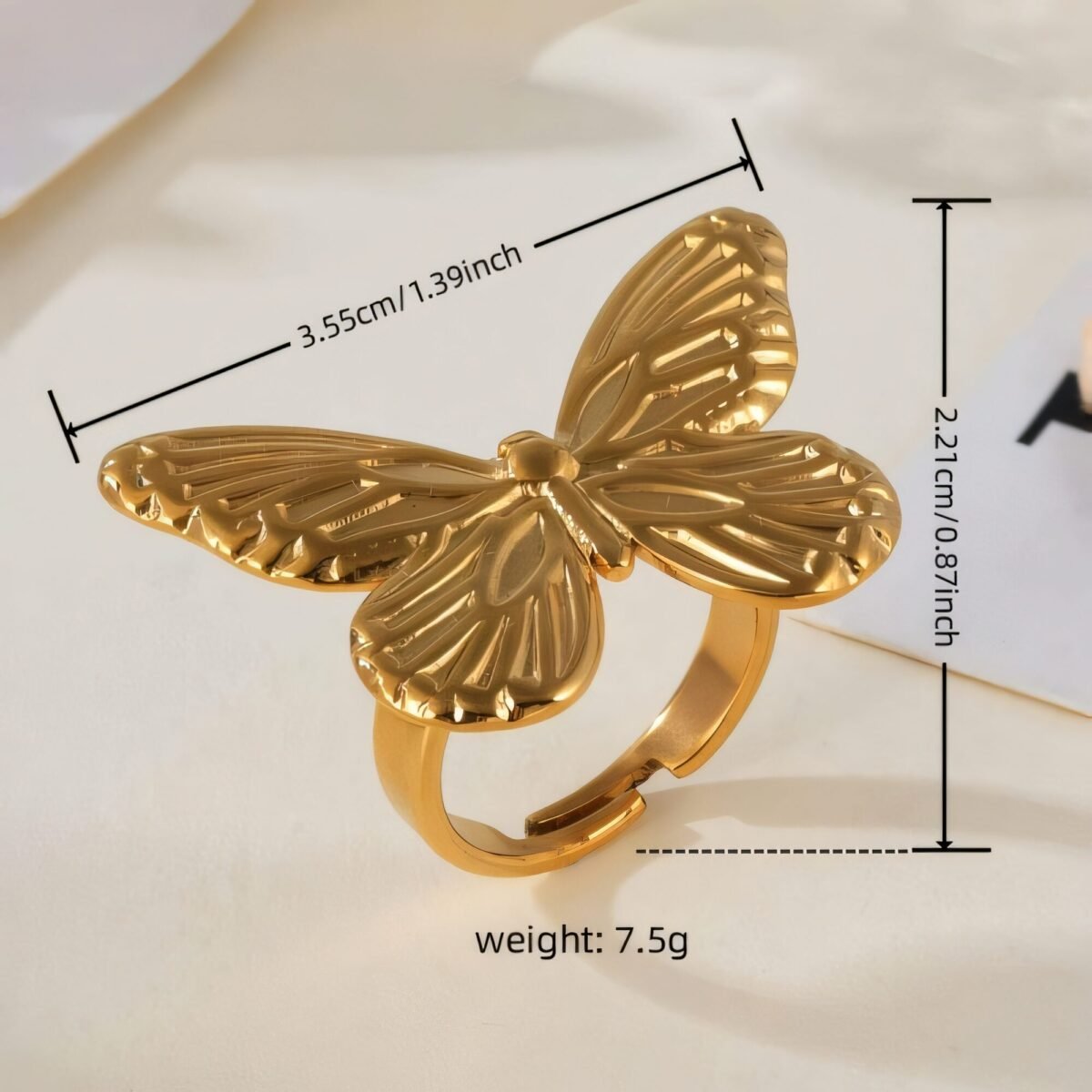 Vintage Butterfly Opening Adjustable Stainless Steel Women's Ring | G005618 - Image 2