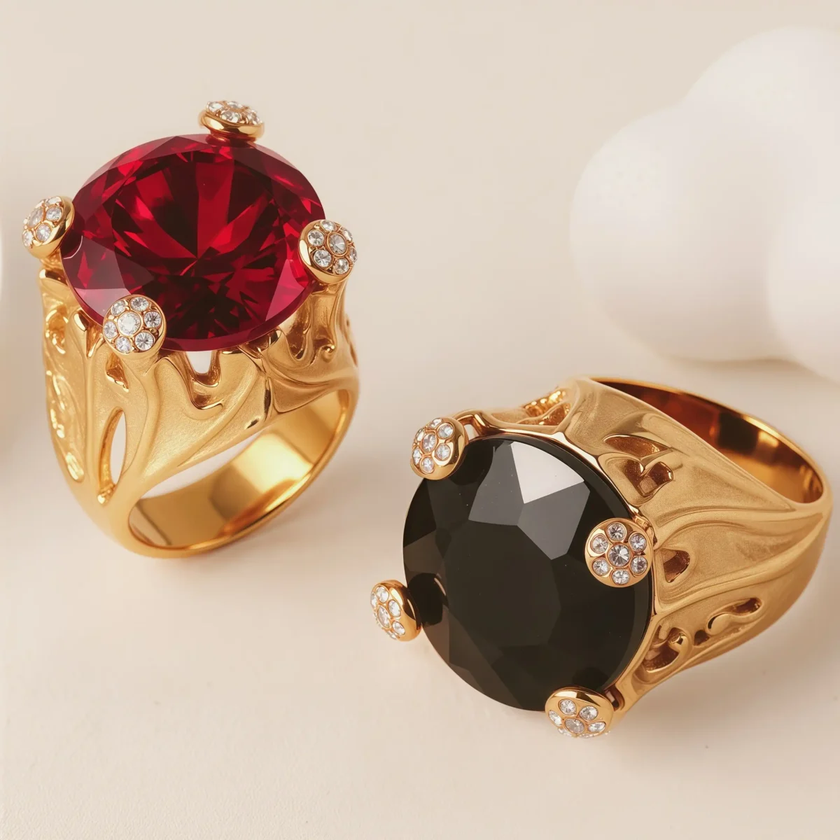 24K Gold-Plating Stainless Steel Luxury Red & Black Crystal Statement Women's Waterproof Ring丨K003078 - Image 2