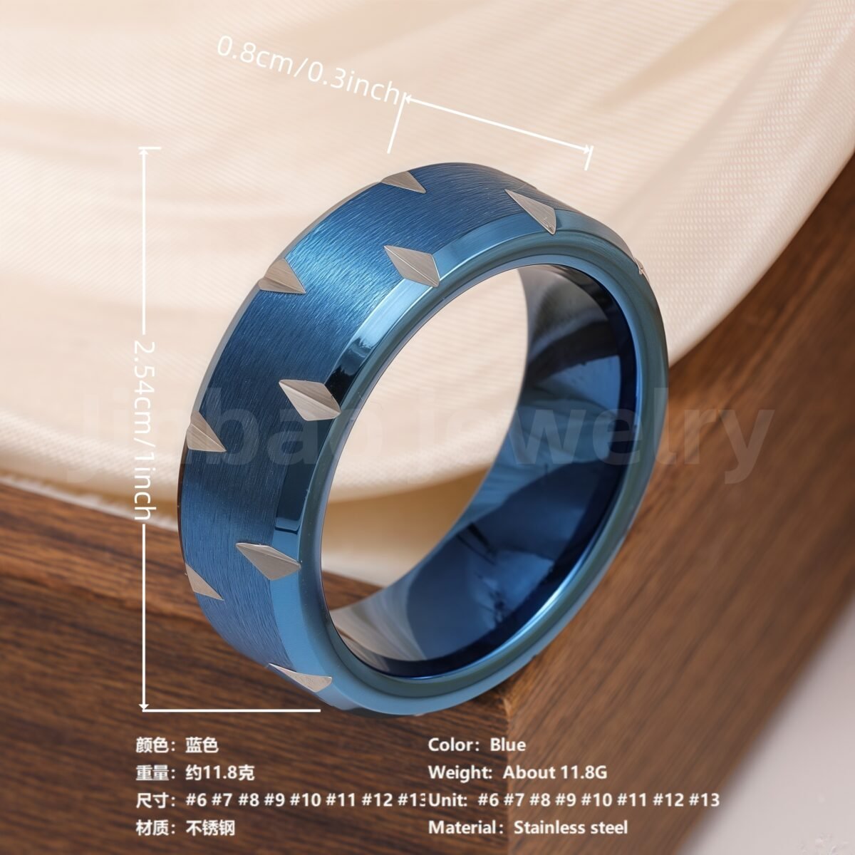 Stainless Steel Stylish Dual-tone Design Fashion Blue Men's Waterproof Ring - Image 2