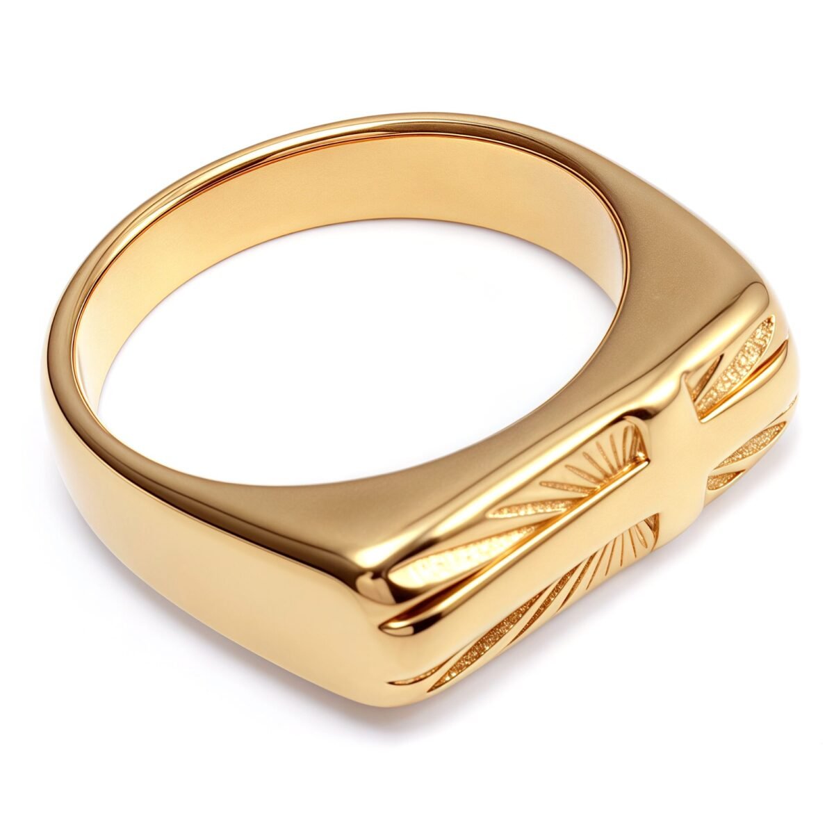 Gold Embossed Cross Ring, Stylish and Personalized Trendy Accessory | G003350 - Image 3