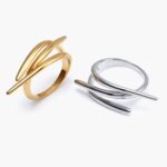 Gold - Silver Bicolor Crossed Streamline Ring, Stylish and Personalized Trendy Band | G004949
