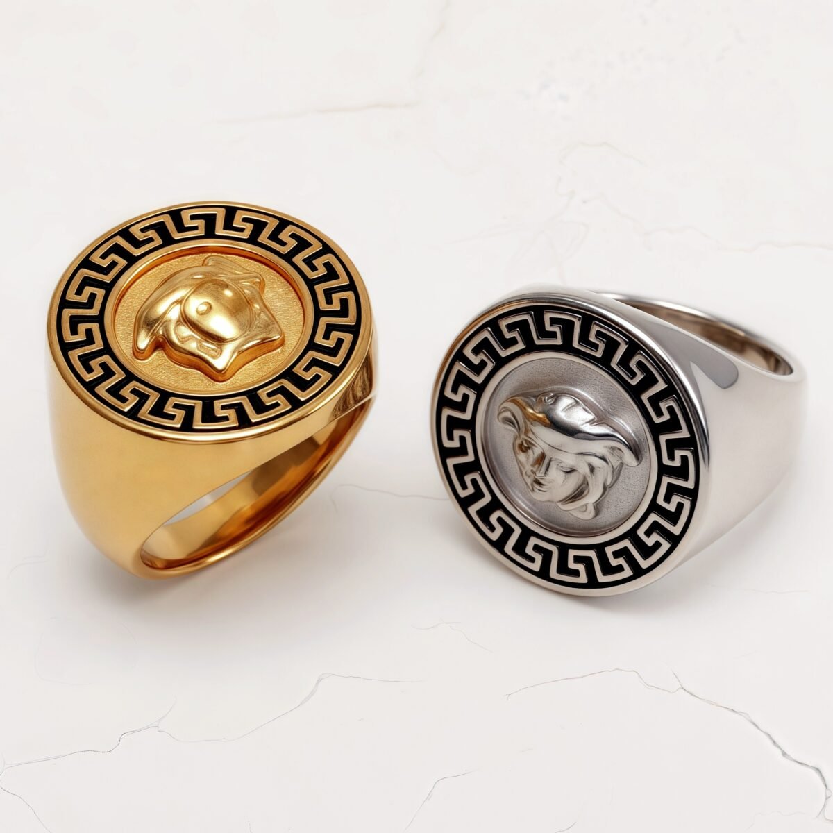 Geometric - bordered Lion - head Stainless Steel Ring - Personalized Jewelry for Men | DZ251 - Image 1