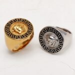 Geometric - bordered Lion - head Stainless Steel Ring - Personalized Jewelry for Men | DZ251
