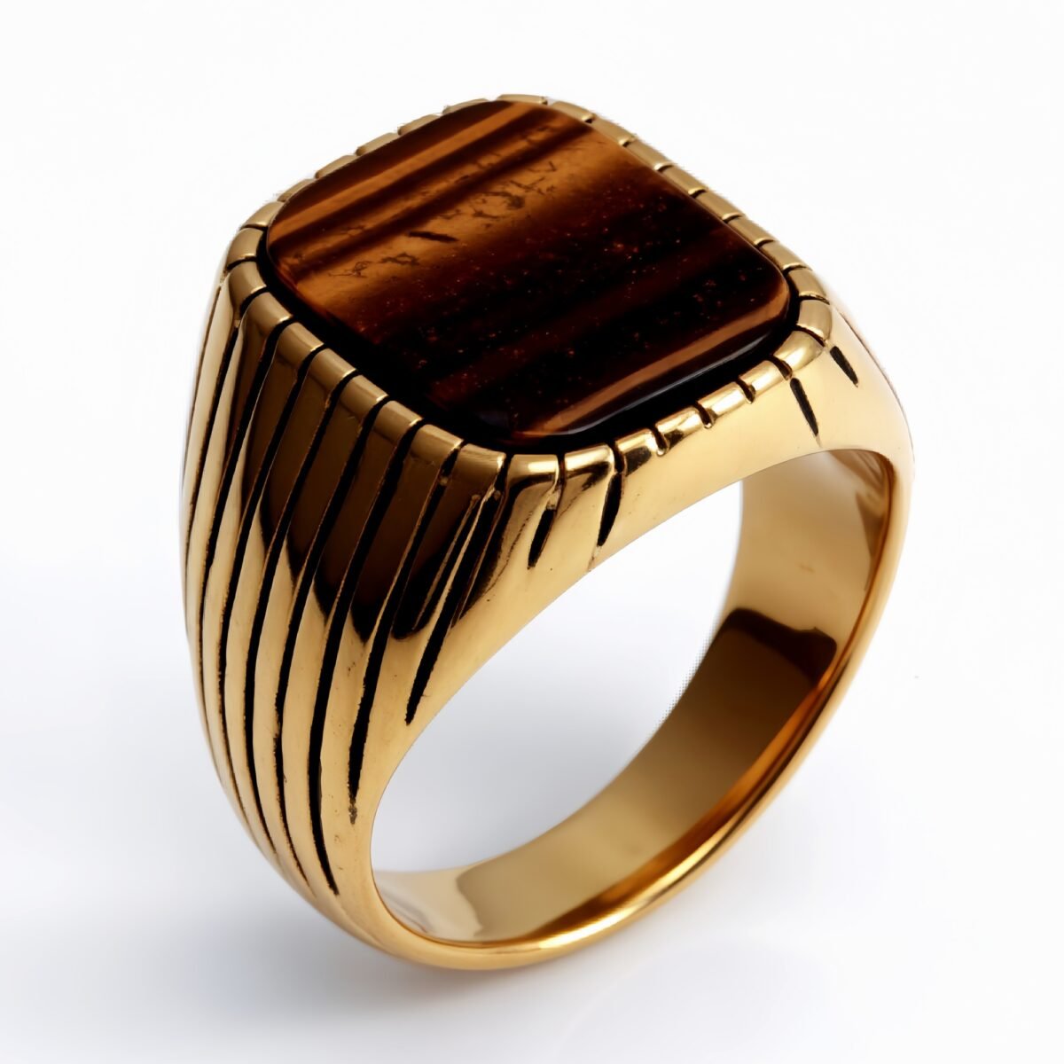 Striped Gold - set Square Gemstone Ring, a Choice of Personality and Fashion | K00165 - Image 3