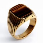 Striped Gold - set Square Gemstone Ring, a Choice of Personality and Fashion | K00165 - Image 3