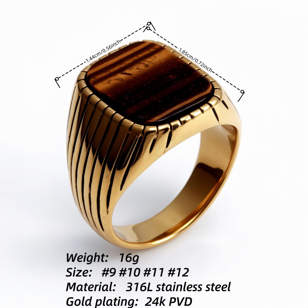 Striped Gold - set Square Gemstone Ring, a Choice of Personality and Fashion | K00165 - Image 4
