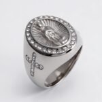 Stylish Men's Gold - and - Silver Stainless Steel Ring with Diamond - set Virgin Mary Image | G00613 - Image 4