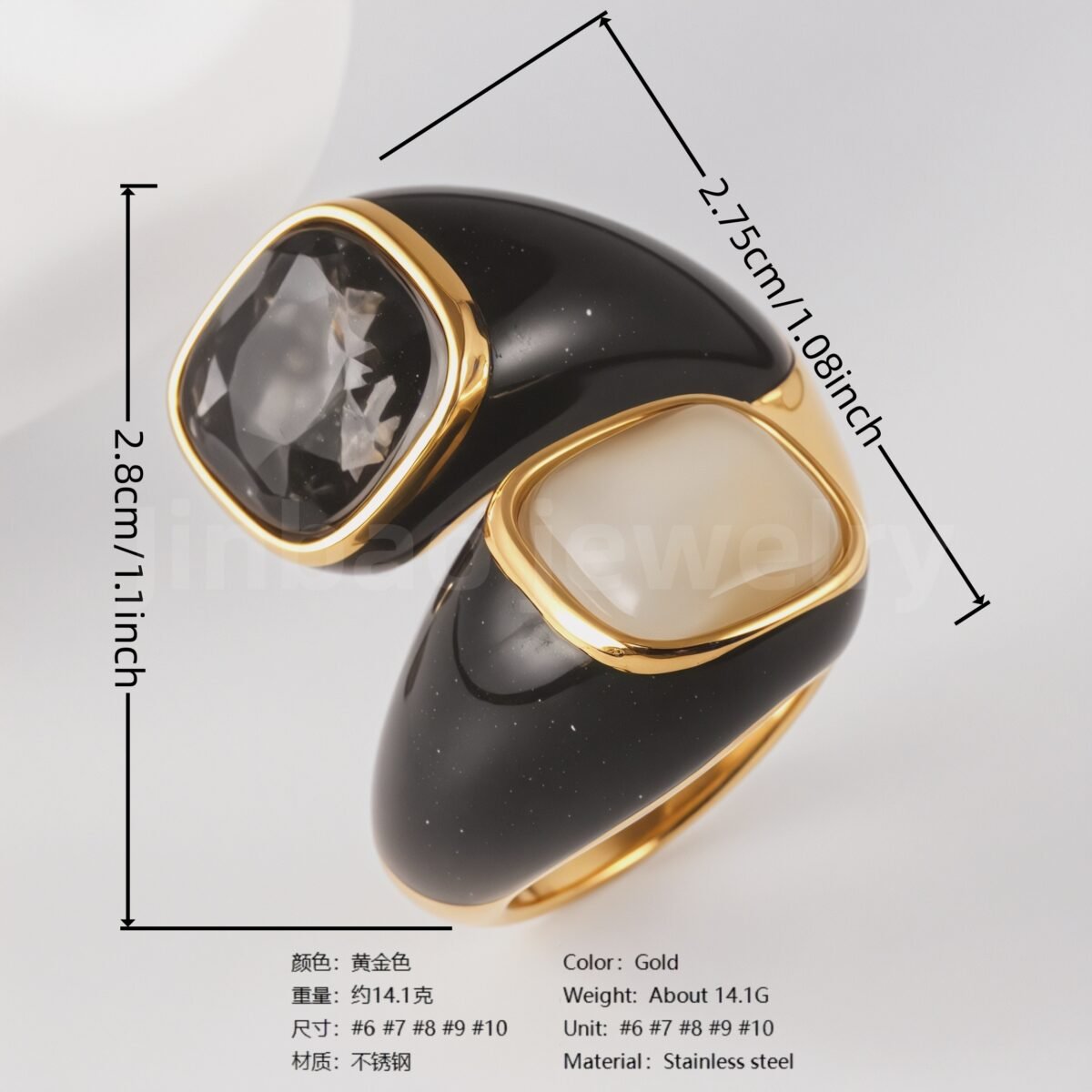 24K Gold-Plated Stainless Steel Square Gemstone Minimalist Luxury Women's Ring - Image 4