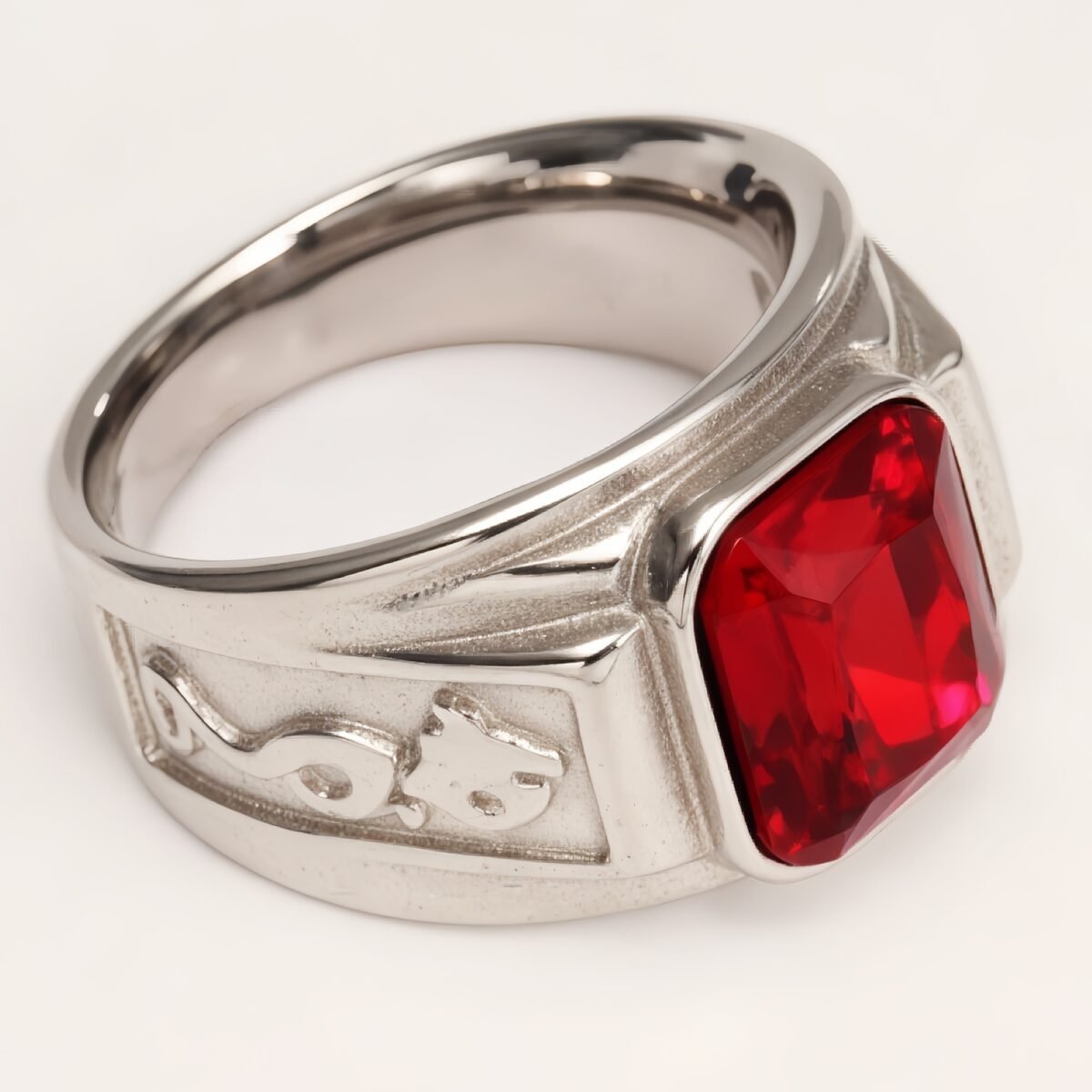 Silver - Carved Square Color - Gem Ring - Retro and Trendy Jewelry | BL135GH - Image 9