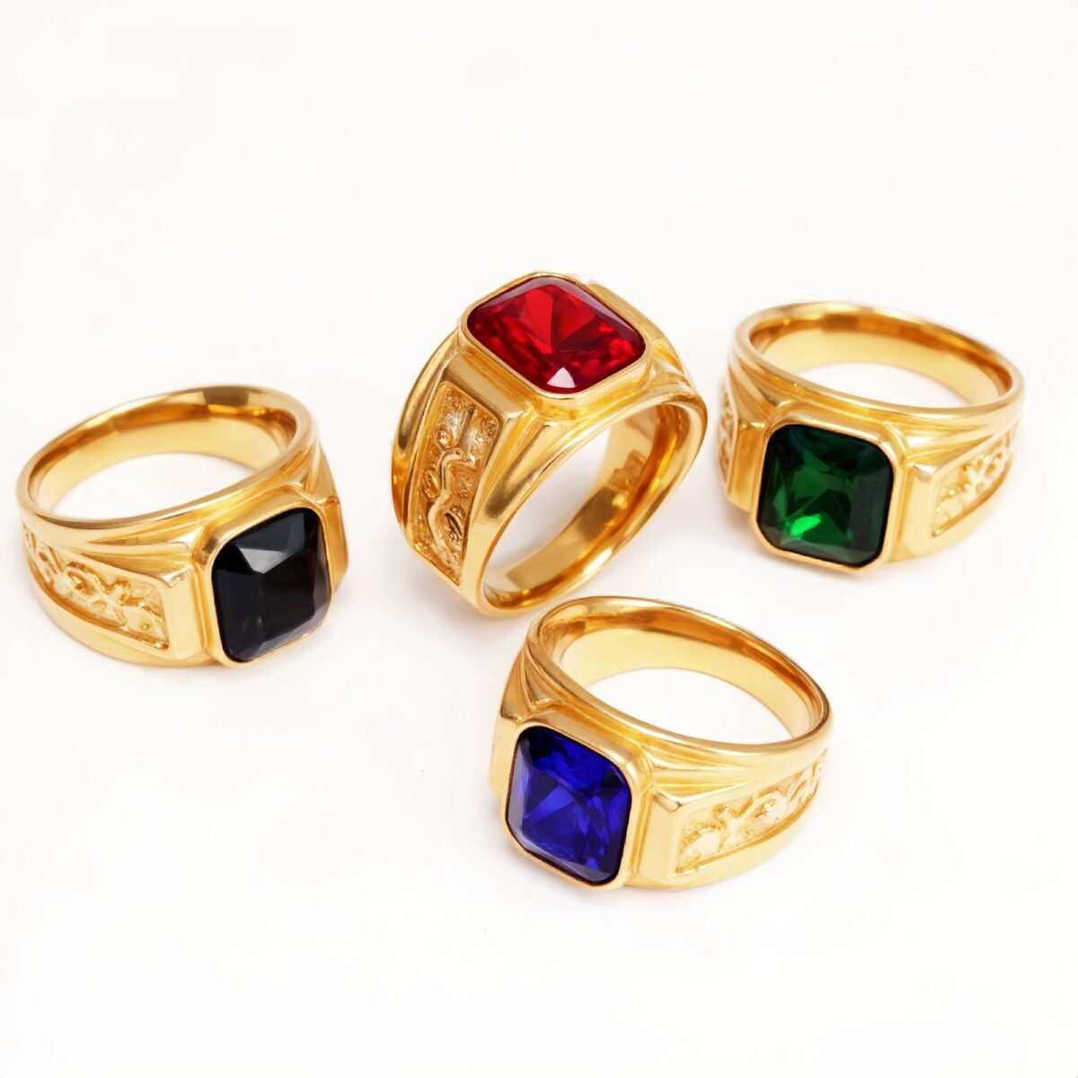 Gold - Carved Square Color - Gem Ring - Retro and Trendy Jewelry | BL135JHB- - Image 1