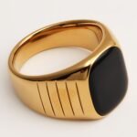 Gold - Plated Black Square - Gem Line Ring - Minimalist and Stylish Jewelry | DZ1084J - Image 3
