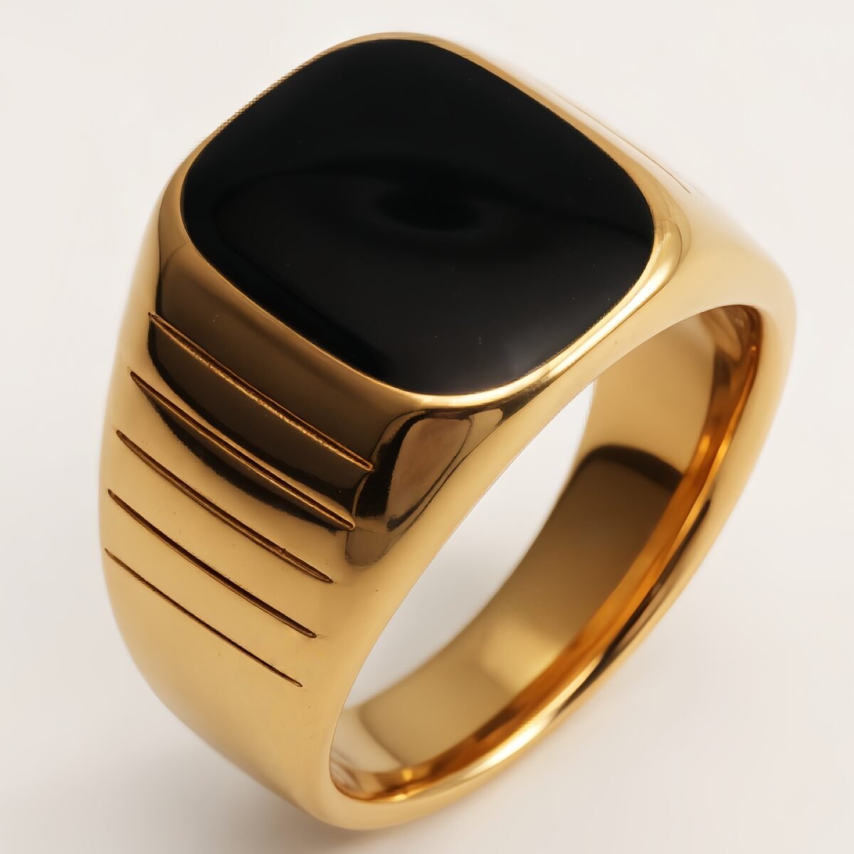 Gold - Plated Black Square - Gem Line Ring - Minimalist and Stylish Jewelry | DZ1084J - Image 1