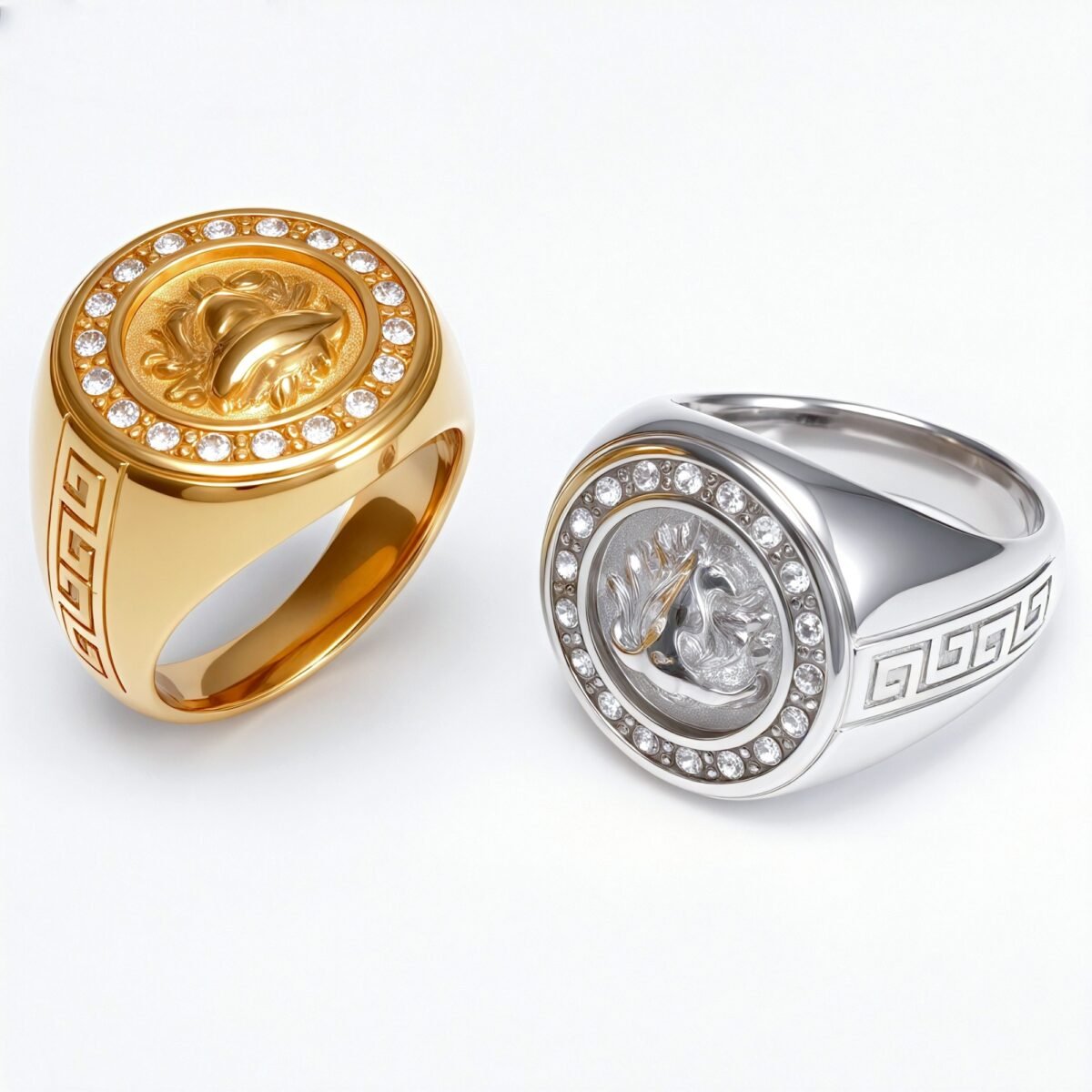 Metal - Carved Diamond - Inlaid Ring - Trendy Myth - Inspired Unisex Accessory | DZ1021 - Image 1
