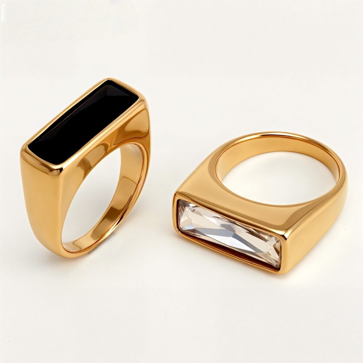 Gold - Inlaid Rectangular Gem Ring - Minimalist and Stylish Jewelry | K003723 - Image 1