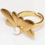 Gold Butterfly Pearl Ring - Romantic and Elegant Jewelry | G005118J - Image 3