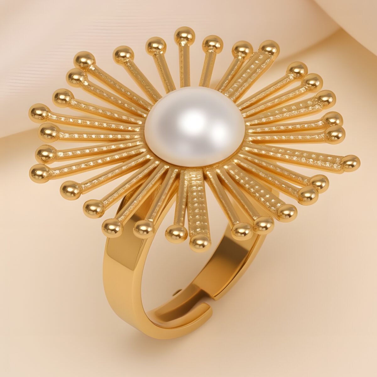 Retro Metal Sunflower Pearl - Inlaid Ring - Trendy Women's Exquisite Accessory | G006430J - Image 1