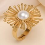 Retro Metal Sunflower Pearl - Inlaid Ring - Trendy Women's Exquisite Accessory | G006430J