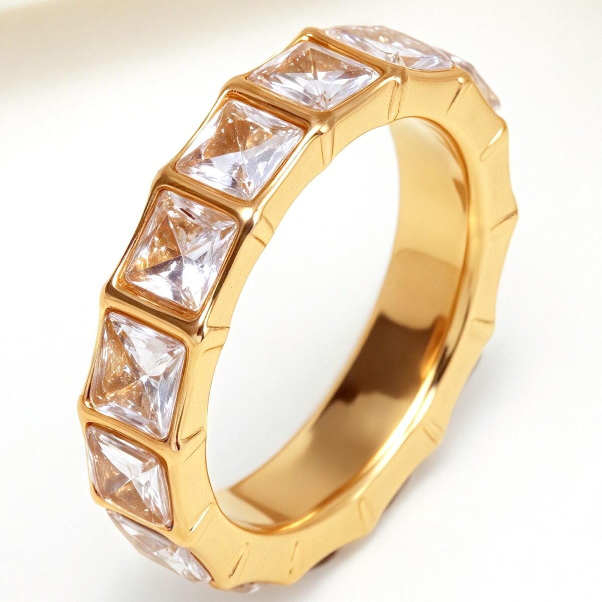Gold - Inlaid Square Clear - Diamond Ring - Stylish and Luxurious Jewelry | N001999JB - Image 1