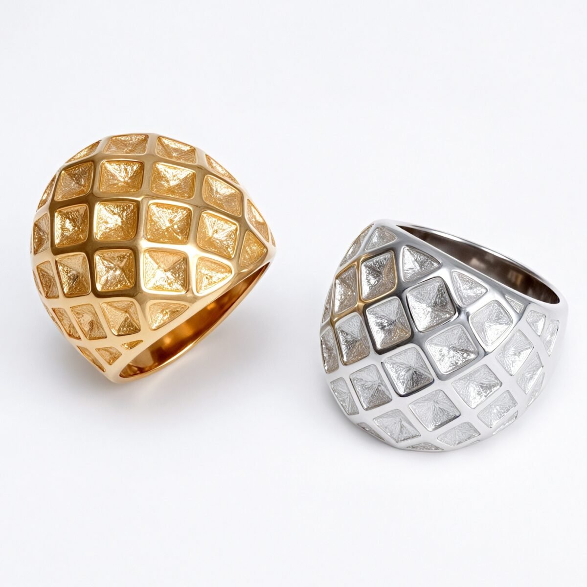 Metallic Texture Diamond - Pattern Ring - Trendy and Versatile Unisex Accessory | G003671 - Image 1