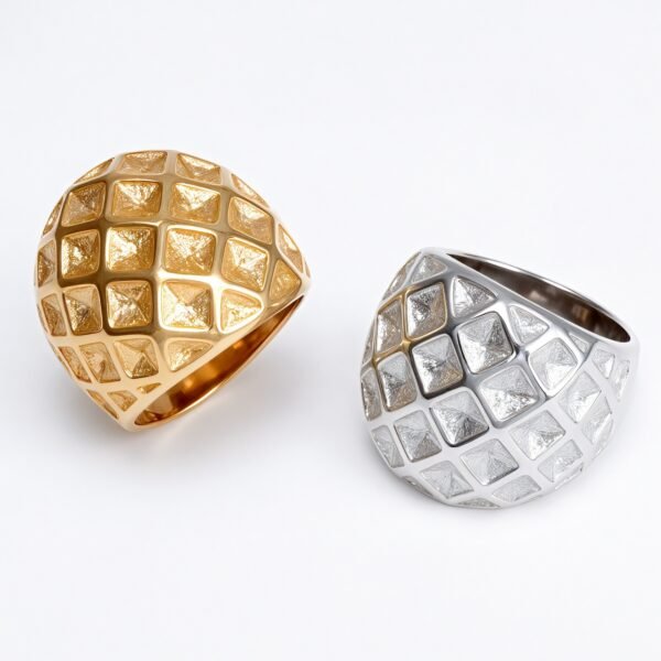 Metallic Texture Diamond - Pattern Ring - Trendy and Versatile Unisex Accessory | G003671