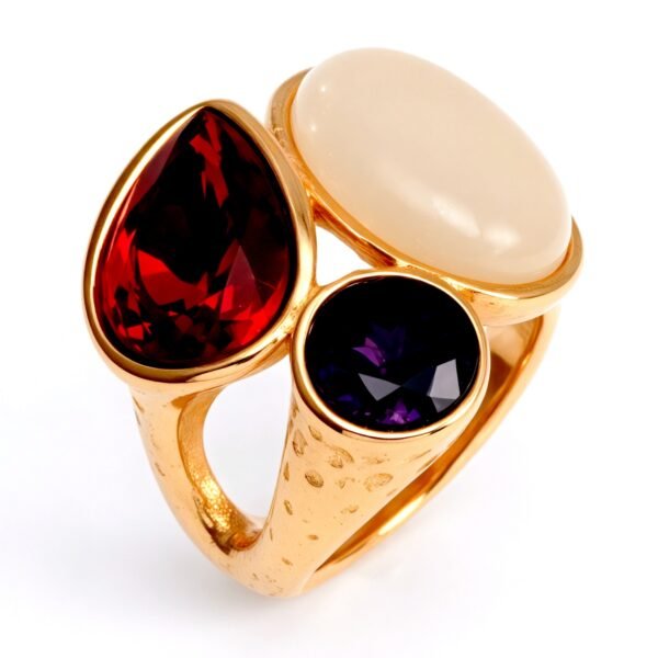 Gold - Inlaid Multicolored Gemstone Ring - Stylish and Personalized Jewelry | K002962JHOZ