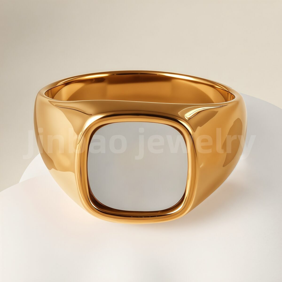 24K Gold PVD Stainless Steel Titanium Minimalist Mother of Pearl Signet Men's Ring - Image 3