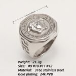 Versace - style Medusa Silver Ring, Classic Greek Key Relief Band | DZ249 - Image 4