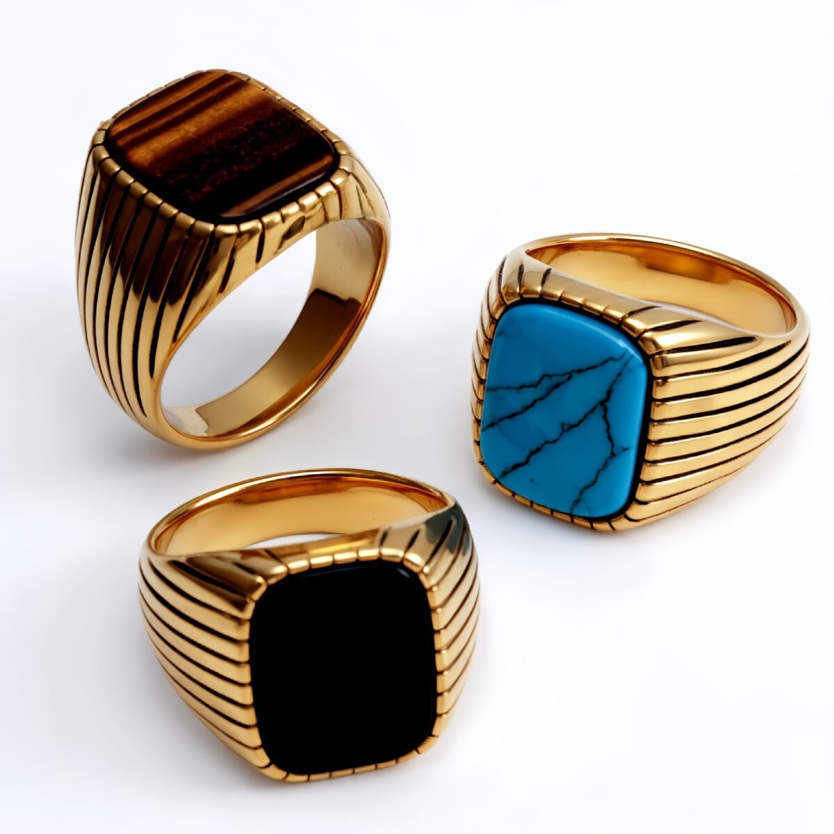 Striped Gold - set Square Gemstone Ring, a Choice of Personality and Fashion | K00165 - Image 1