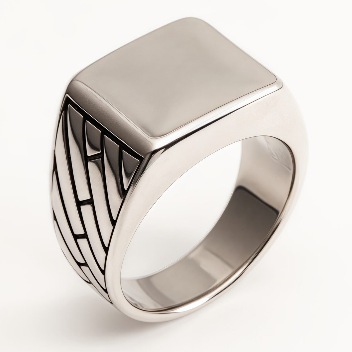Silver - Black Geometric Square Ring - Minimalist and Stylish Jewelry | G002497 - Image 1