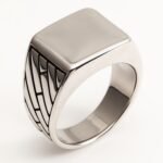 Silver - Black Geometric Square Ring - Minimalist and Stylish Jewelry | G002497