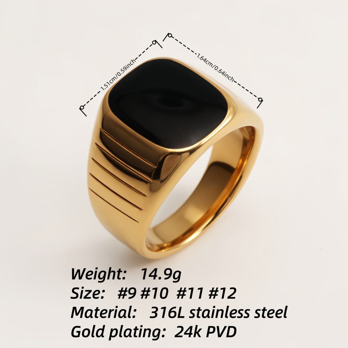 Gold - Plated Black Square - Gem Line Ring - Minimalist and Stylish Jewelry | DZ1084J - Image 4