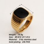 Gold - Plated Black Square - Gem Line Ring - Minimalist and Stylish Jewelry | DZ1084J - Image 4