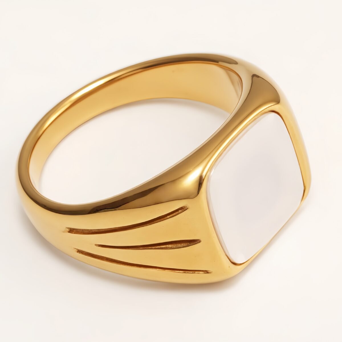 Gold Square Mother - of - Pearl Ring, Stylish and Minimalist Personalized Band | G00360 - Image 1