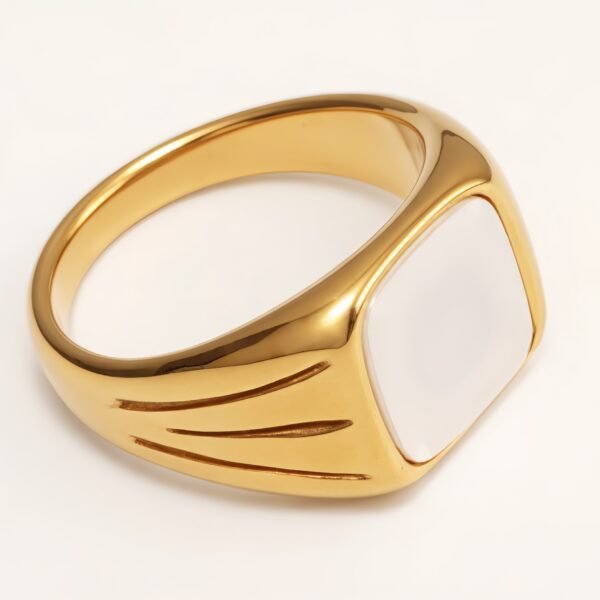 Gold Square Mother - of - Pearl Ring, Stylish and Minimalist Personalized Band | G00360