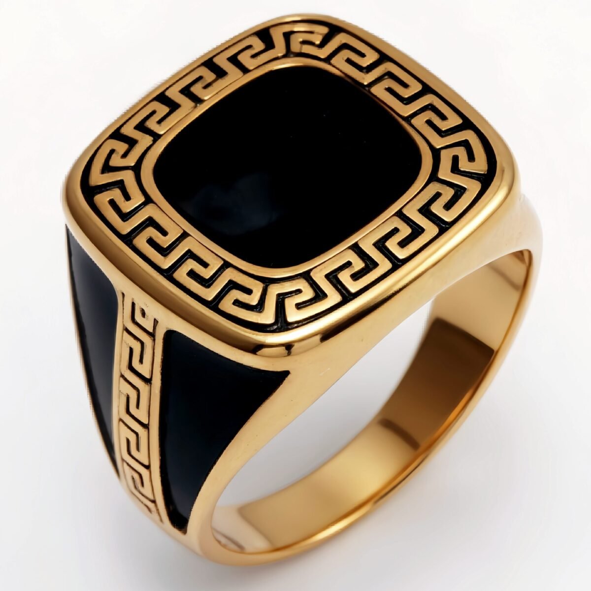 Retro Gold - tone Greek Key Ring, A Must - have for Fashionistas | G002104 - Image 1
