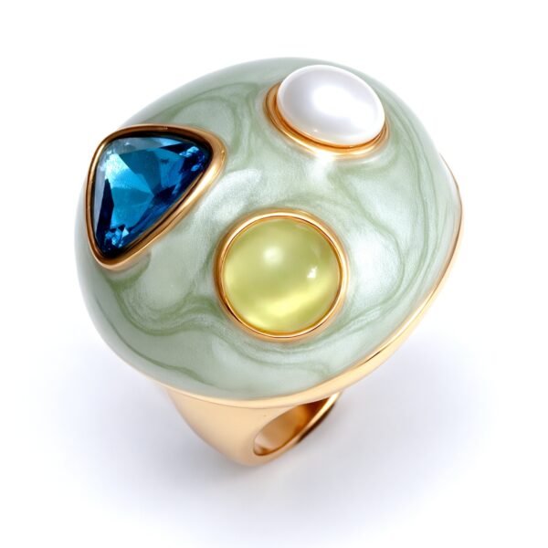 Gold - Inlaid Multicolored Gemstone Texture Ring - Stylish and Personalized Jewelry | G00456JLV