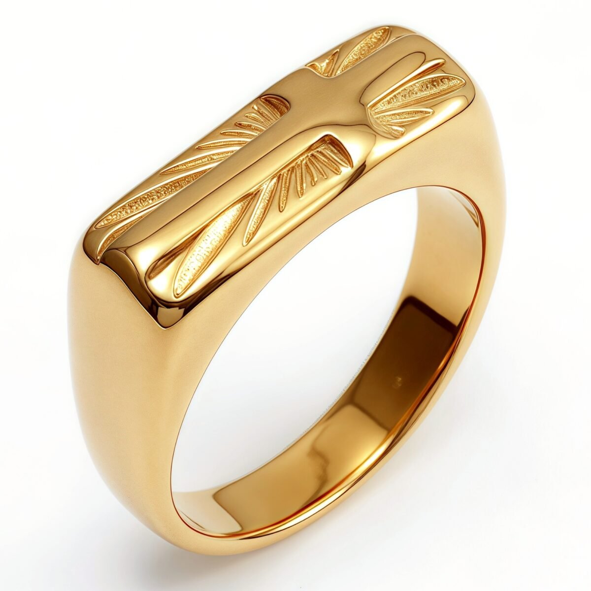 Gold Embossed Cross Ring, Stylish and Personalized Trendy Accessory | G003350 - Image 1