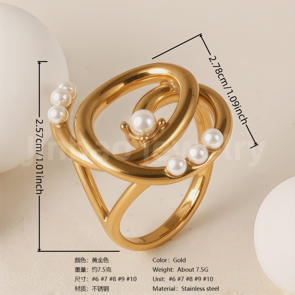 24K Gold-Plating Stainless Steel Adjustable Open Fashion Retro Women's Waterproof Ring - Image 17