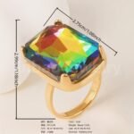 24-K Gold-Plated Stainless Steel Women's Waterproof Ring Set With Square Gems丨K002810 - Image 6
