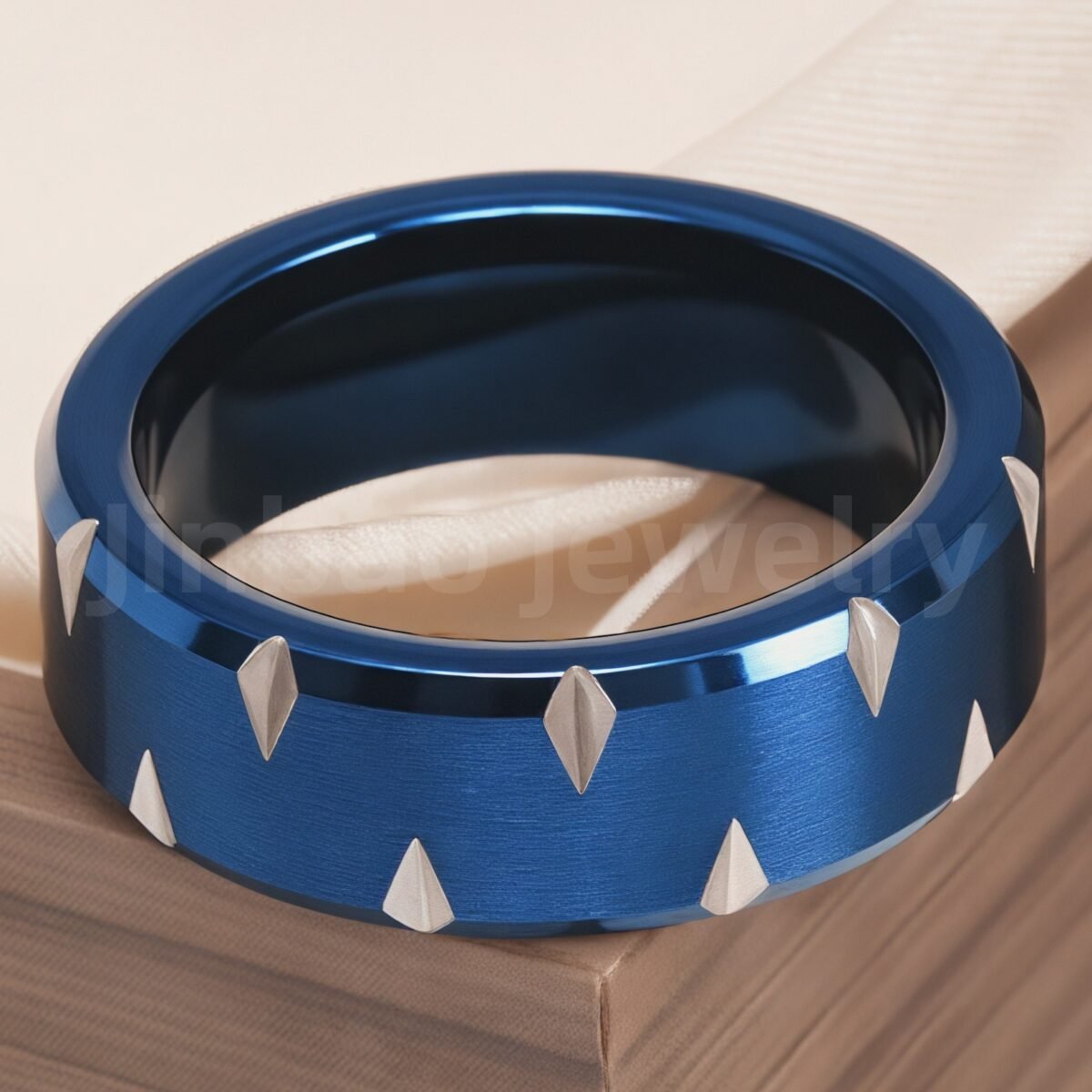 Stainless Steel Stylish Dual-tone Design Fashion Blue Men's Waterproof Ring - Image 3