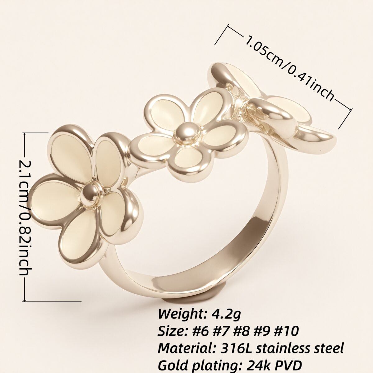 Fresh Flower - Shaped Stainless Steel Ring - Elegant Women's Accessory | N001465G-1 - Image 2