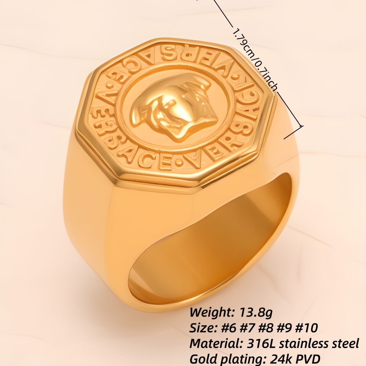 Classic Embossed Logo Octagonal Stainless Steel Ring - Trendy & Versatile Jewelry | G0034 - Image 2