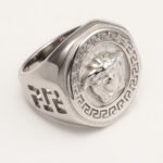 Versace - style Medusa Silver Ring, Classic Greek Key Relief Band | DZ249 - Image 3