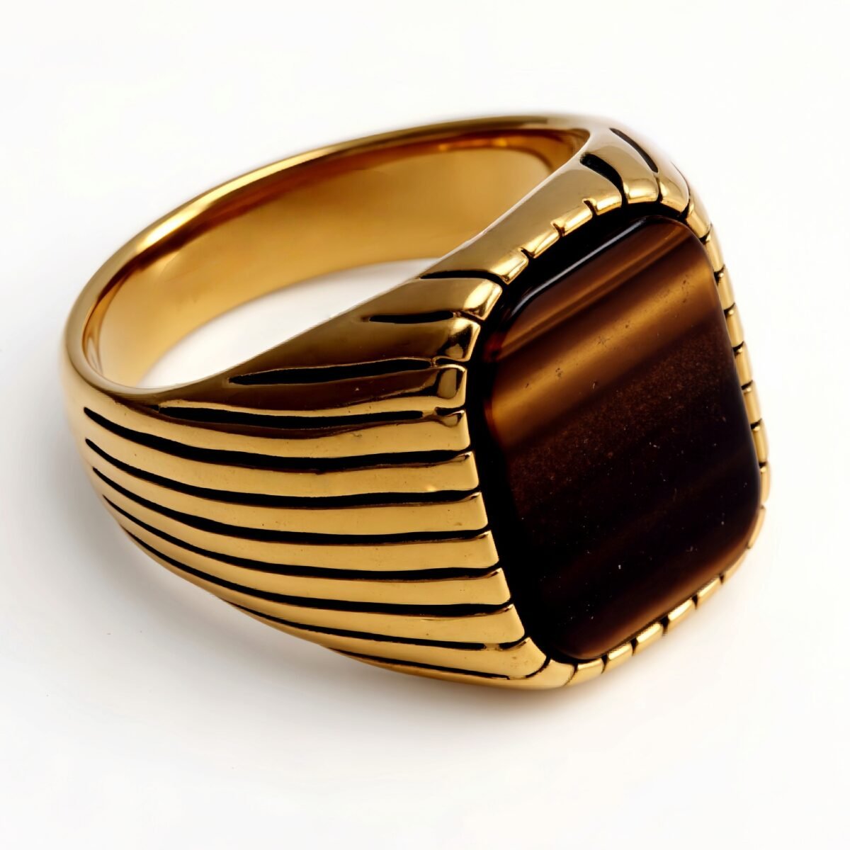 Striped Gold - set Square Gemstone Ring, a Choice of Personality and Fashion | K00165 - Image 2
