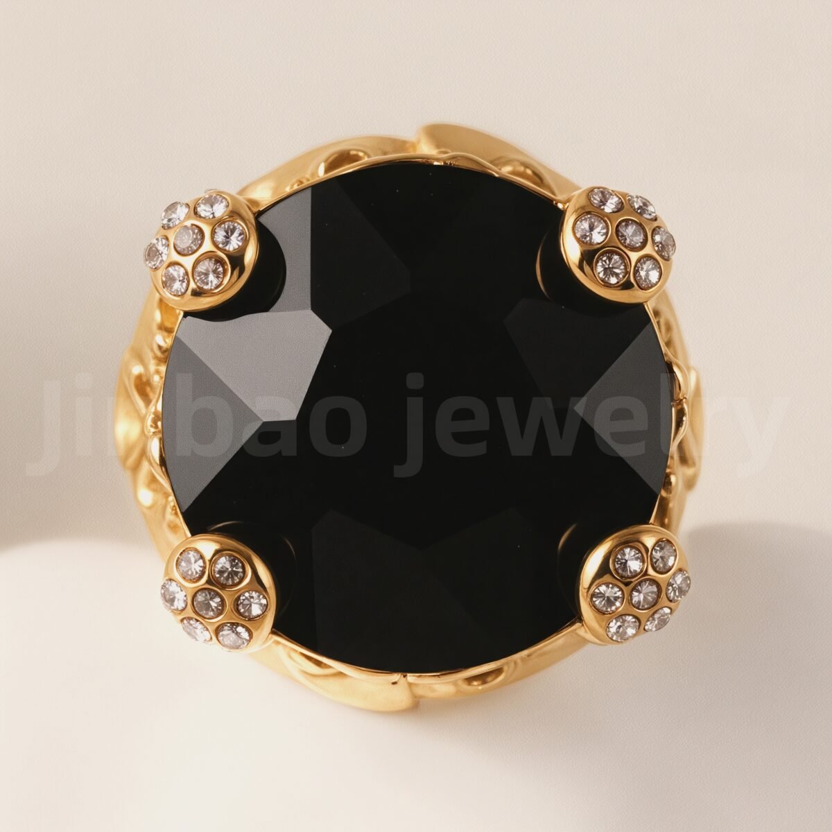 24K Gold-Plating Stainless Steel Luxury Red & Black Crystal Statement Women's Waterproof Ring丨K003078 - Image 6