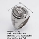 Stylish Men's Gold - and - Silver Stainless Steel Ring with Diamond - set Virgin Mary Image | G00613 - Image 6