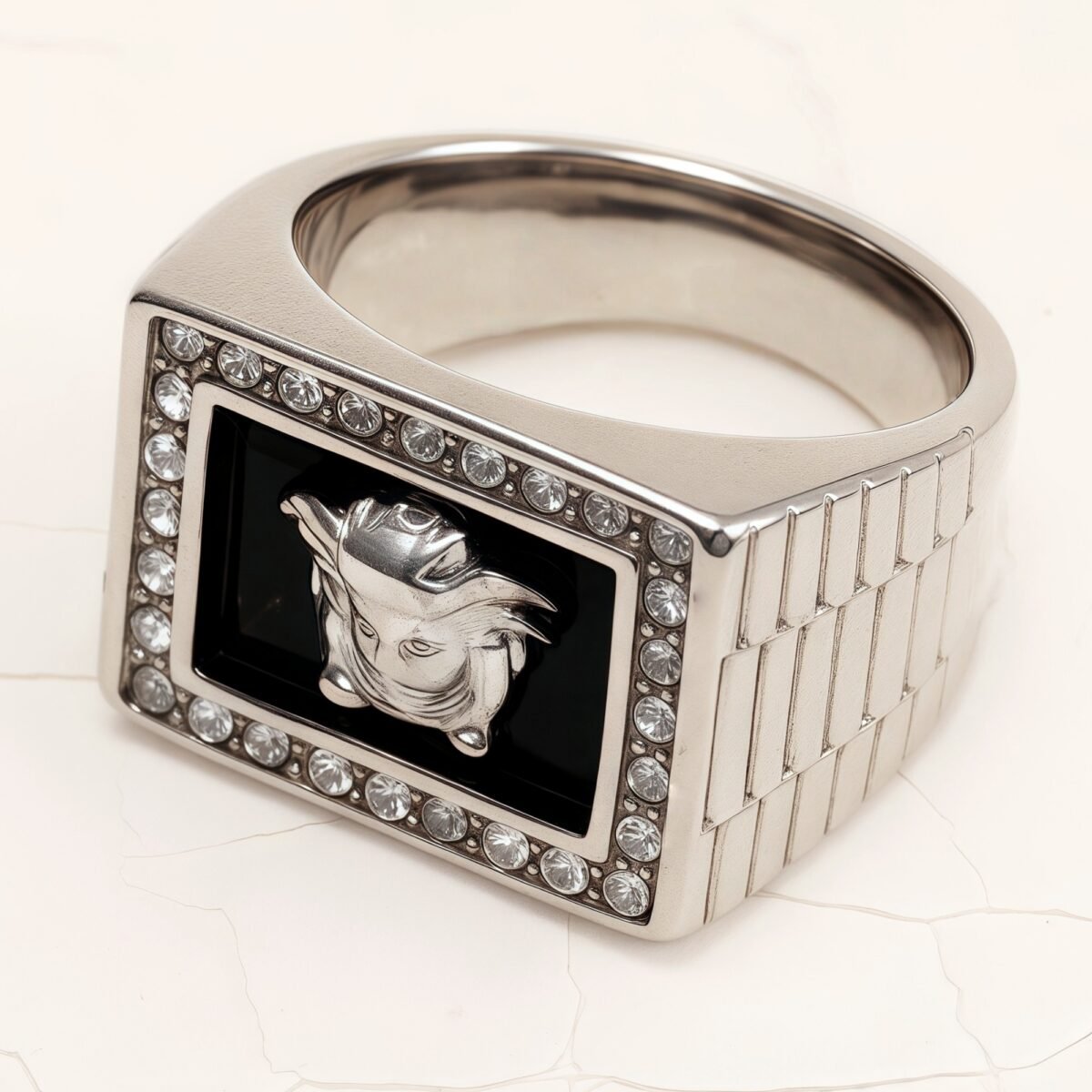 Classic Medusa Diamond - inlaid Gold/Silver Ring, Must - have Item for Fashionistas | DZ299 - Image 4