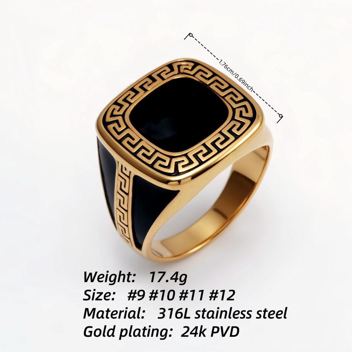Retro Gold - tone Greek Key Ring, A Must - have for Fashionistas | G002104 - Image 4